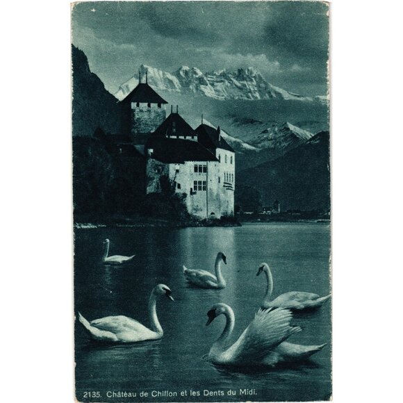 Château De Chillon Vintage Postcard Montreux Alps Swans Scenic View G Jaeger Hel - Picture 1 of 2